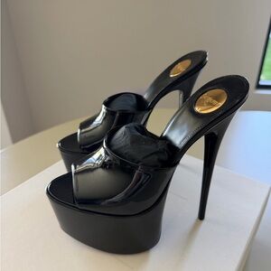 Saint Laurent Black High Platform Stiletto Slide Heels - Women